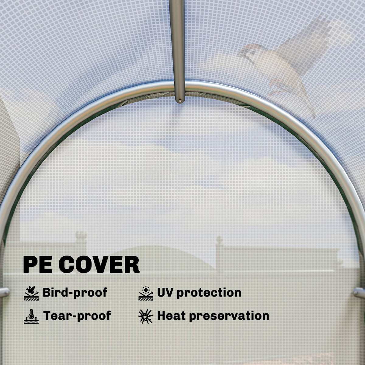 Mini Greenhouse with Roll-Up Door & PE Base, 100 x 100 x 195 cm, White — product view 7