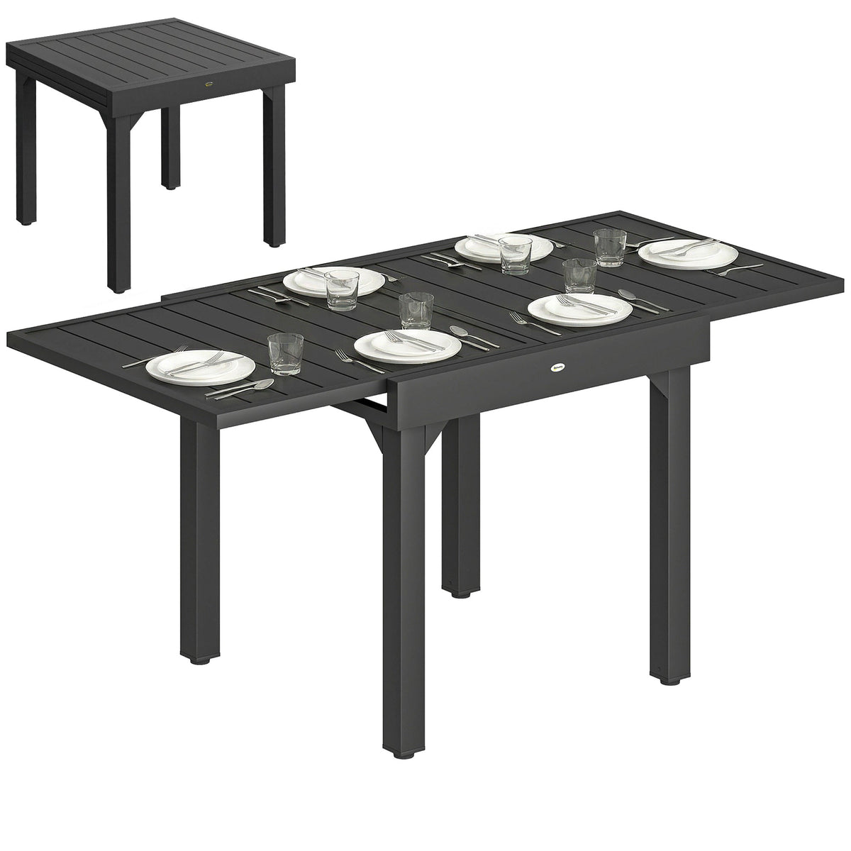 80-160 cm Extendable Aluminium Garden Table for 4-6 People, Black — product view 1