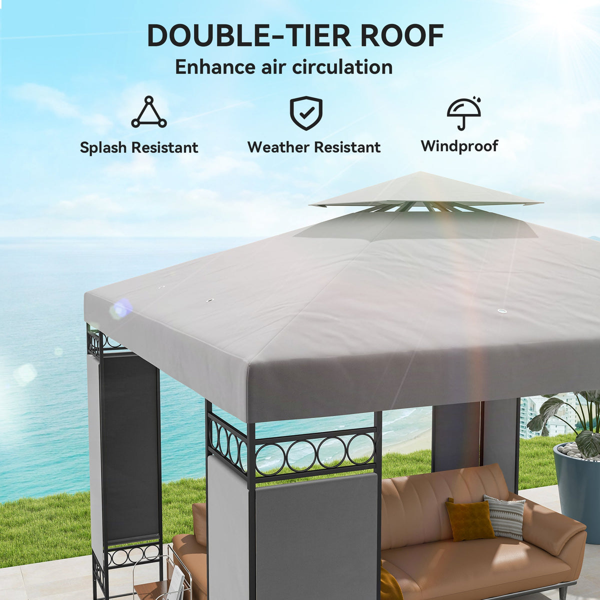 10 x 10 ft Canopy Gazebo with Double Roof and Screen Panels, Light Grey — product view 6
