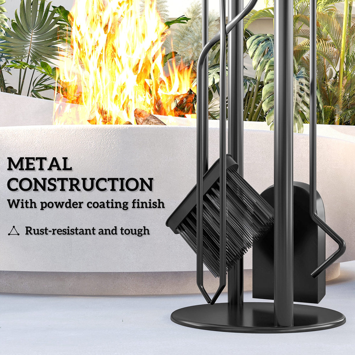 5-Piece Fireplace Tool Set with Brush, Shovel, Poker, Tongs & Stand, Silver Metal — product view 7