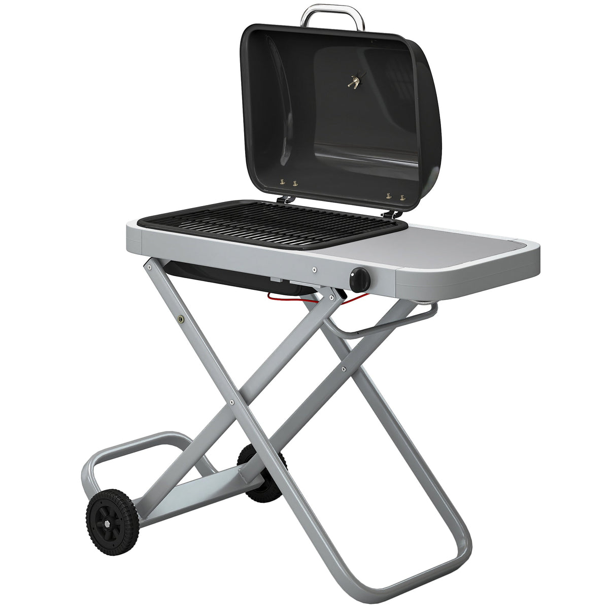 Foldable Gas BBQ Grill with Side Table & Trolley, Grease Box, 2.5 kW, Black — product view 2