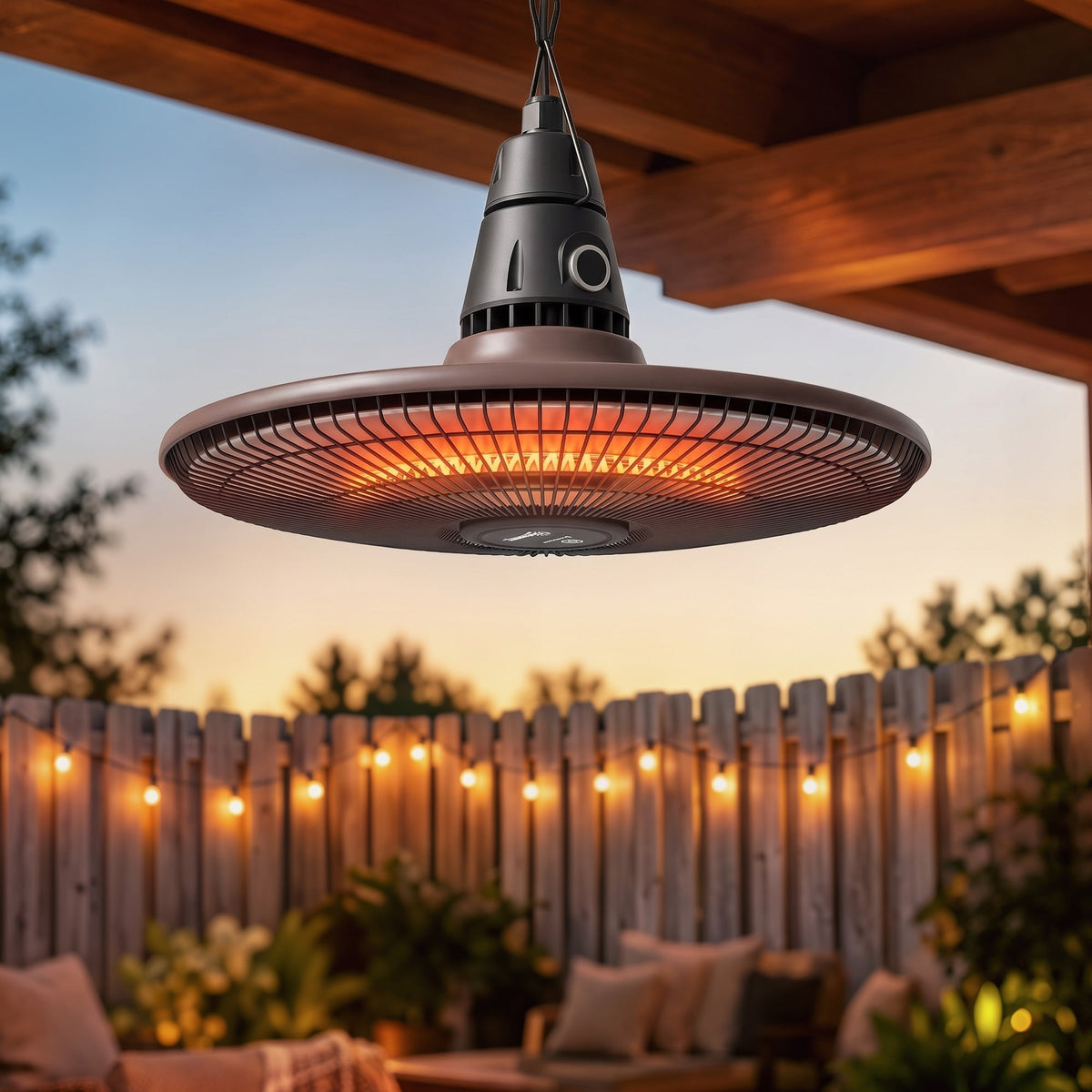 1500W IP65 Electric Patio Heater with Infrared Carbon Tube, LED & Remote, Brown — product view 3