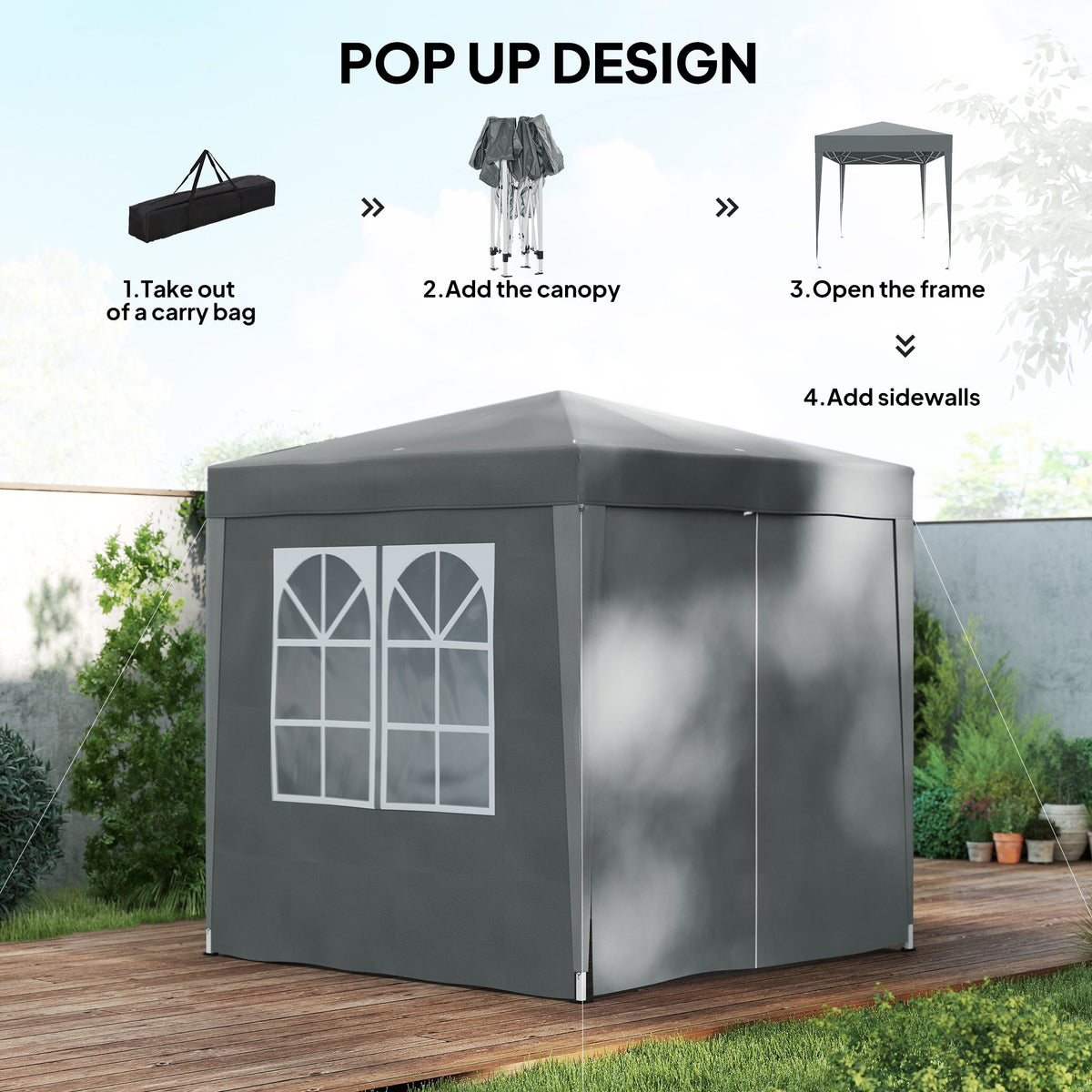 6.6' x 6.6' Pop-Up Canopy Tent with Removable Sidewalls and Carry Bag, Grey — product view 6