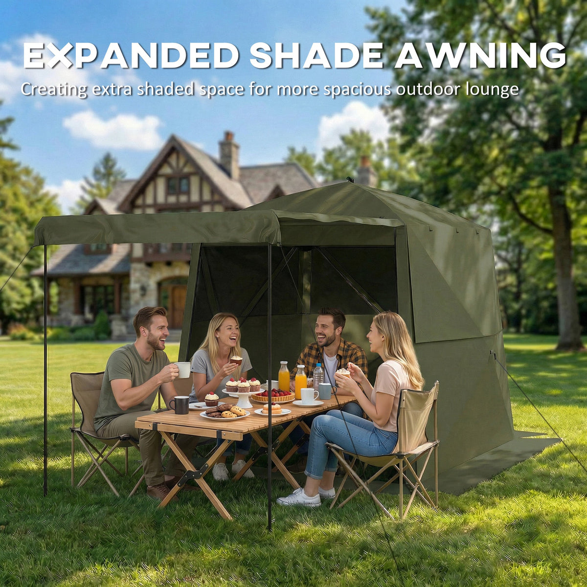 2 x 2 m Pop Up Gazebo with Awning, Sides, Mesh Windows & Carry Bag, Army Green — product view 7
