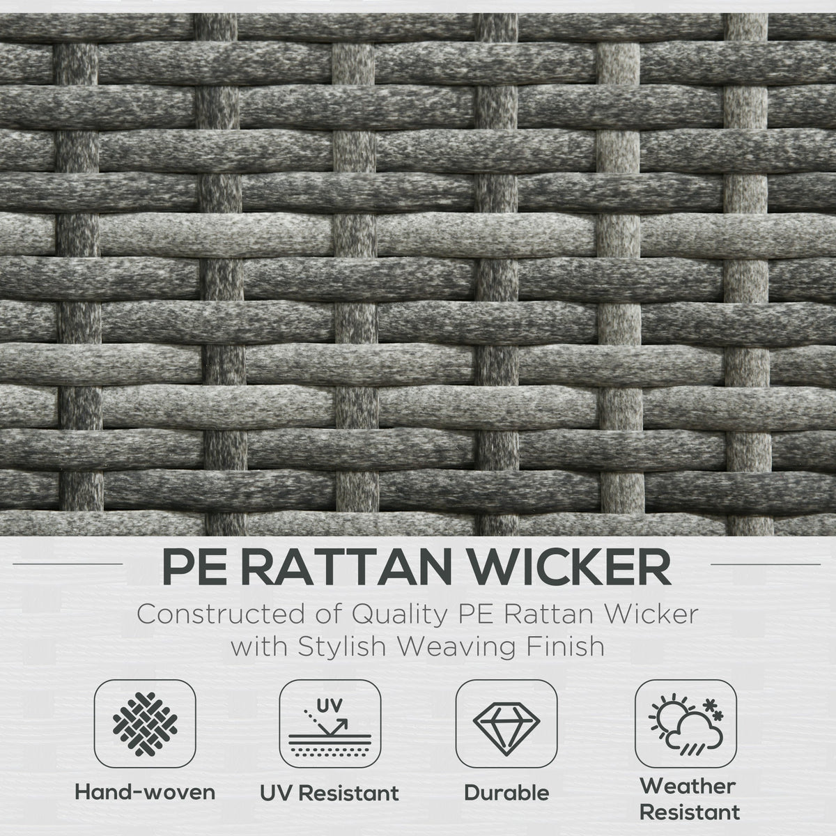 3 Piece PE Rattan Garden Furniture Set with Thick Cushions & Glass Table, Grey — product view 6
