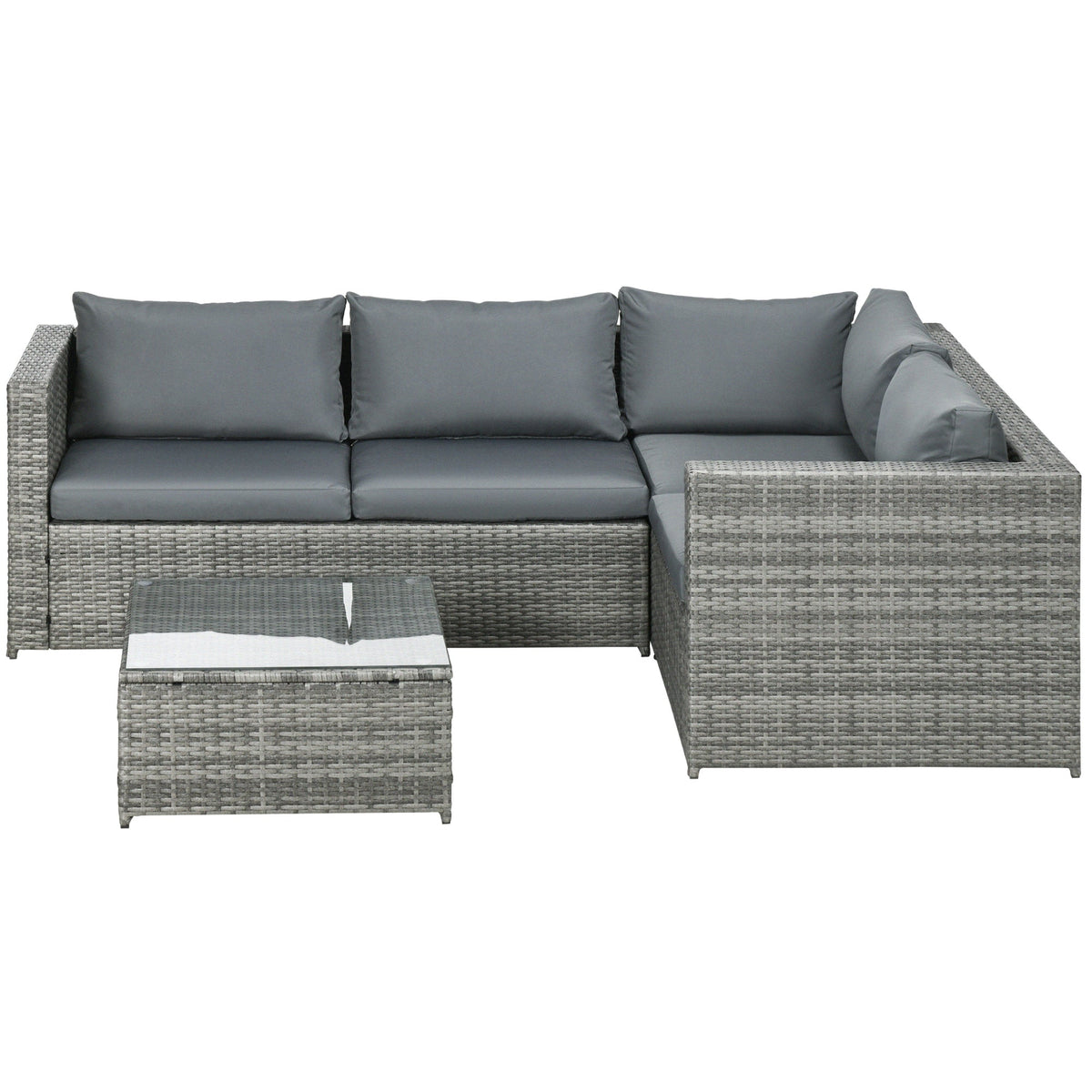 3 Piece PE Rattan Garden Furniture Set with Thick Cushions & Glass Table, Grey — product view 2