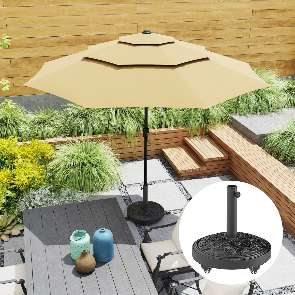 46 lbs Round Patio Umbrella Base with Wheels, Black — product view 4