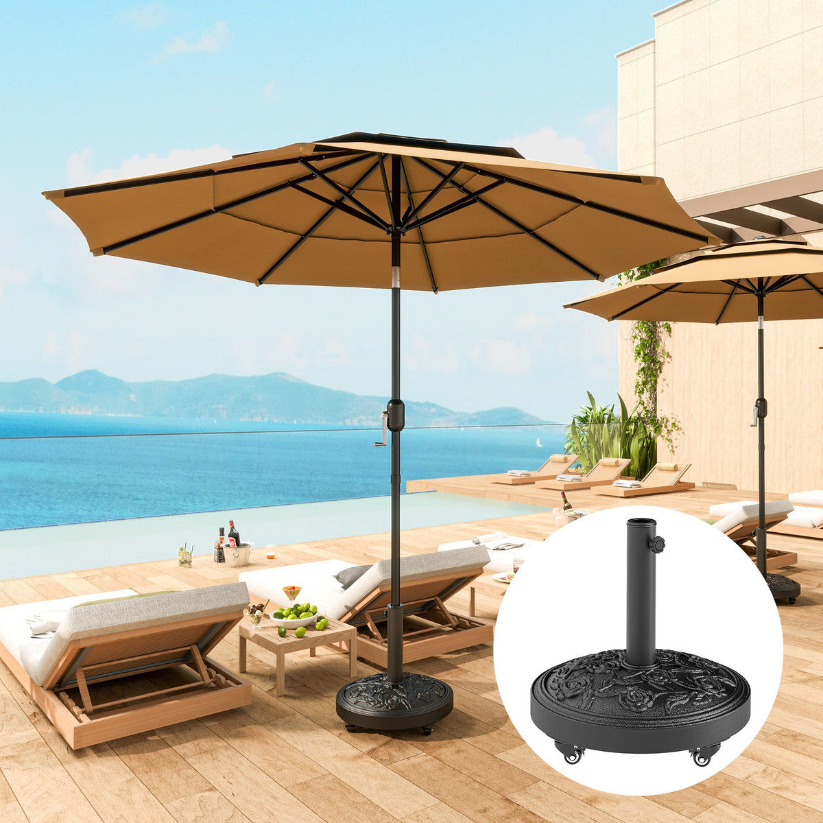 46 lbs Round Patio Umbrella Base with Wheels, Black — product view 3