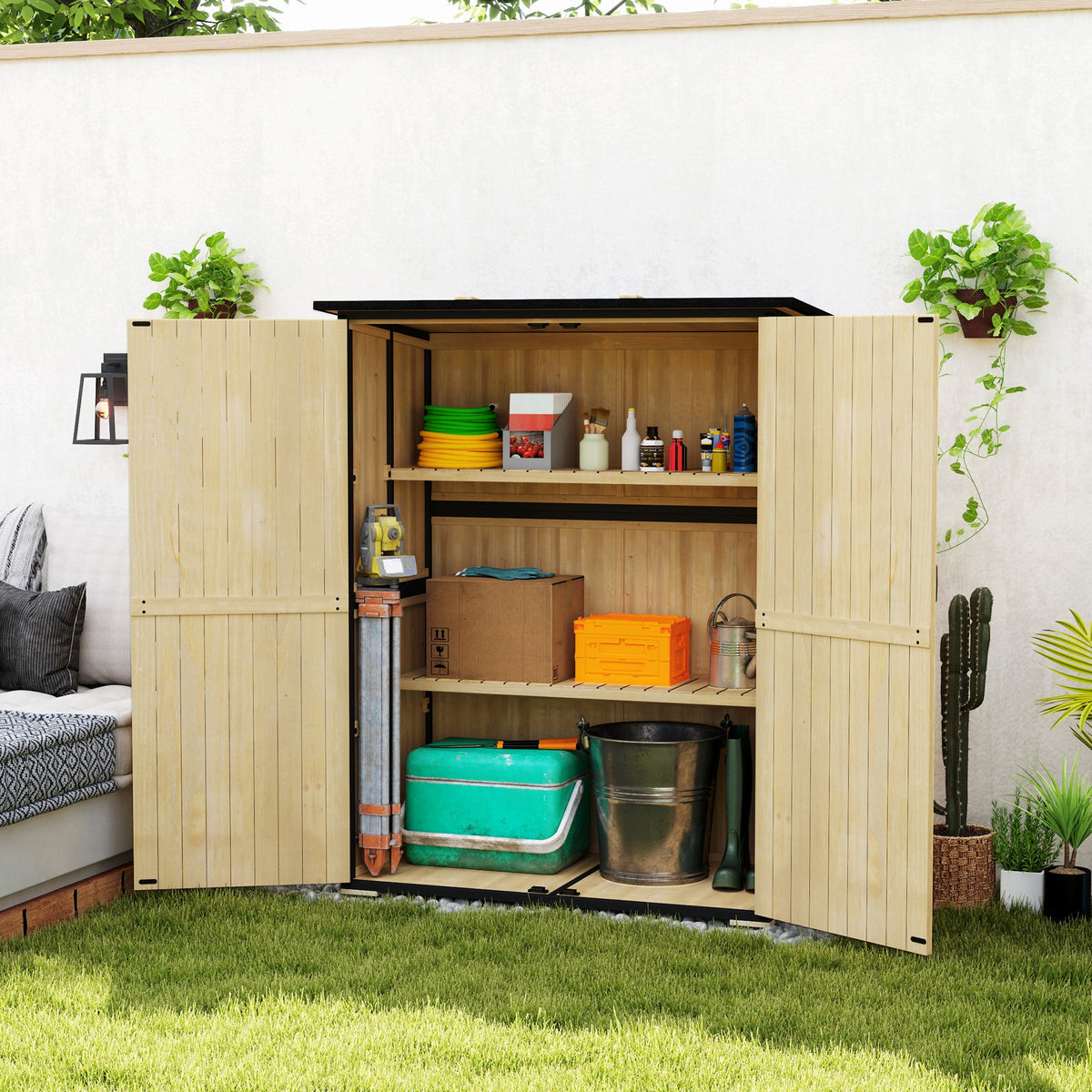 Wood Outdoor Storage Cabinet with 2 Shelves, Natural — product view 4