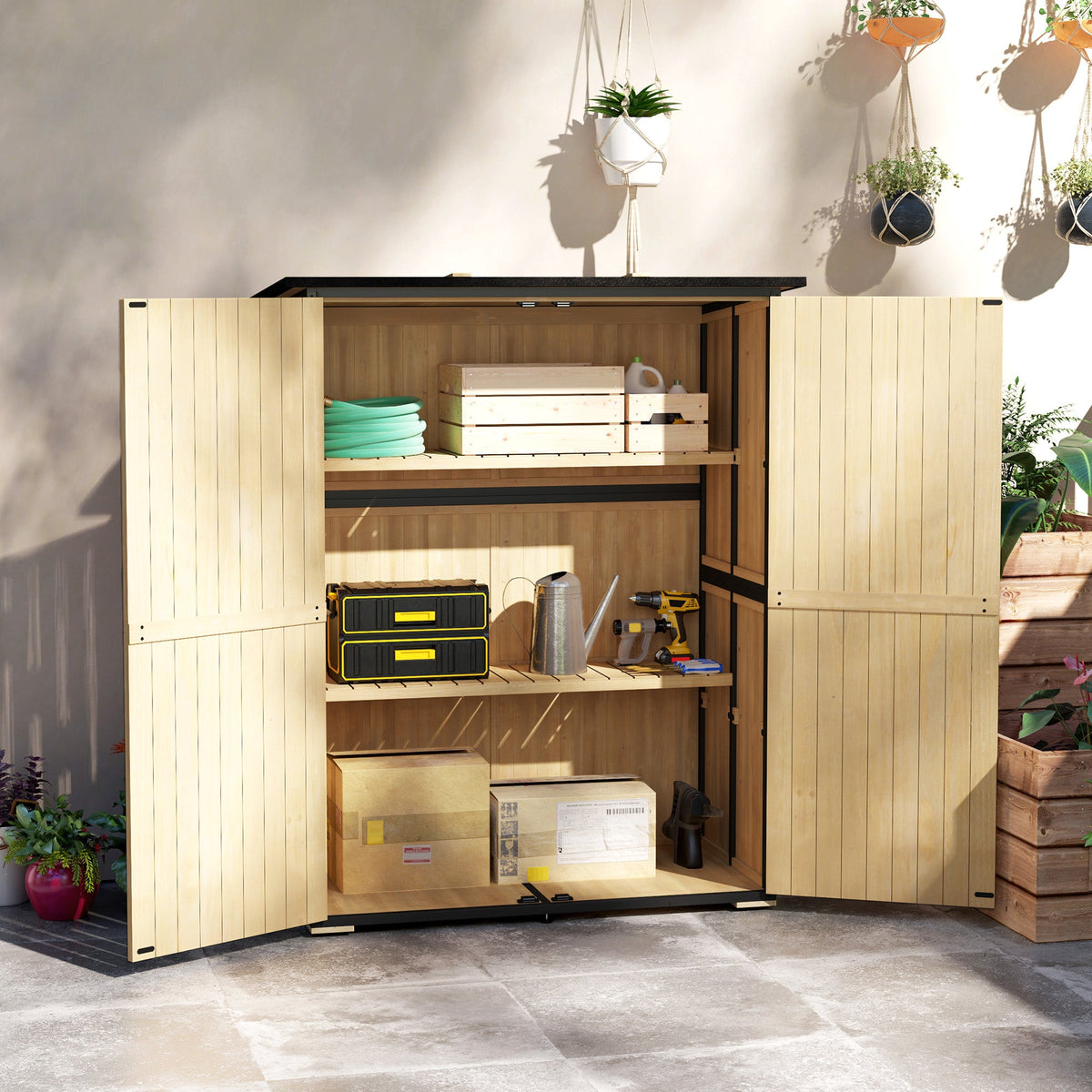 Wood Outdoor Storage Cabinet with 2 Shelves, Natural — product view 3