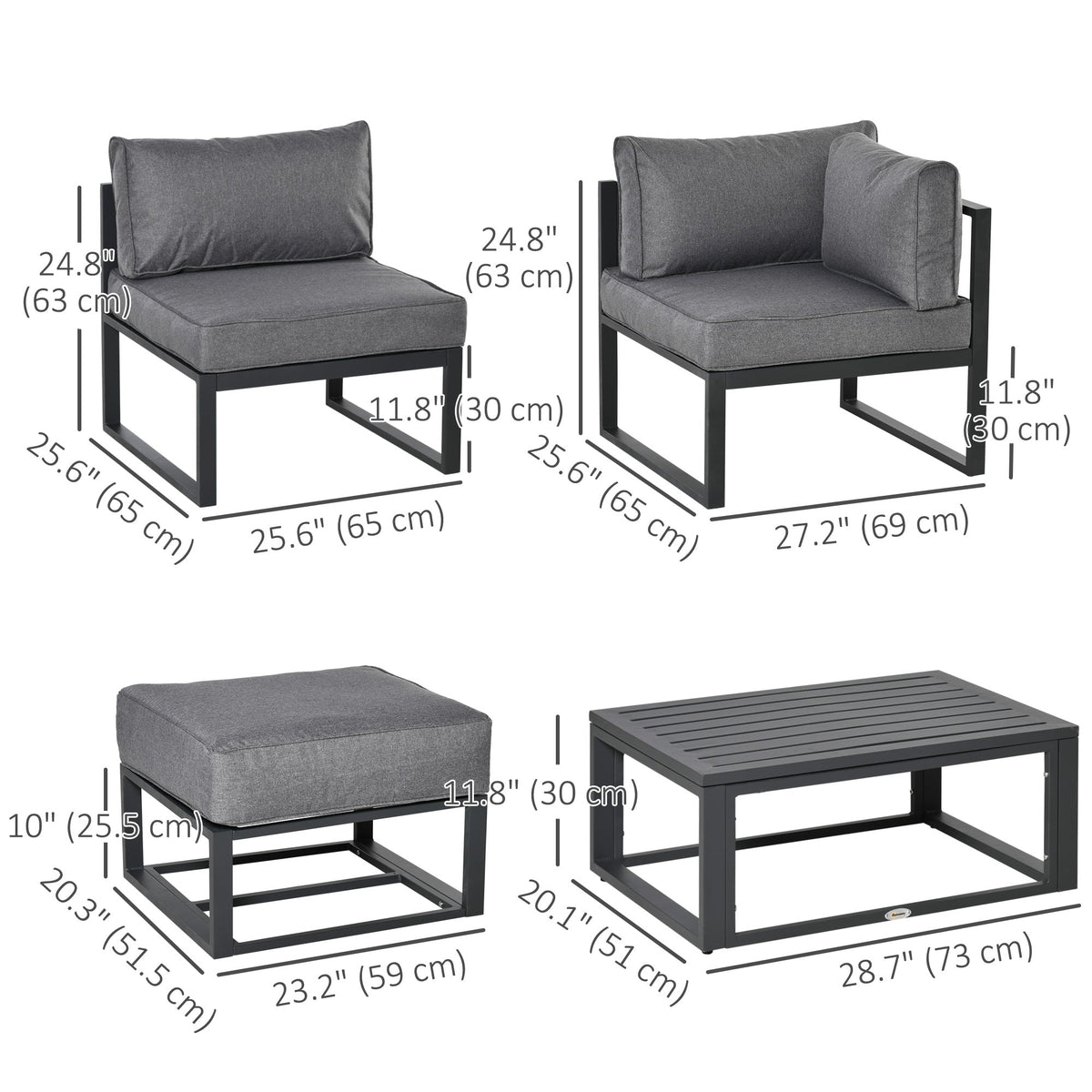 6pc Outdoor Patio Furniture Set with Daybed and Footstools, Grey — product view 5