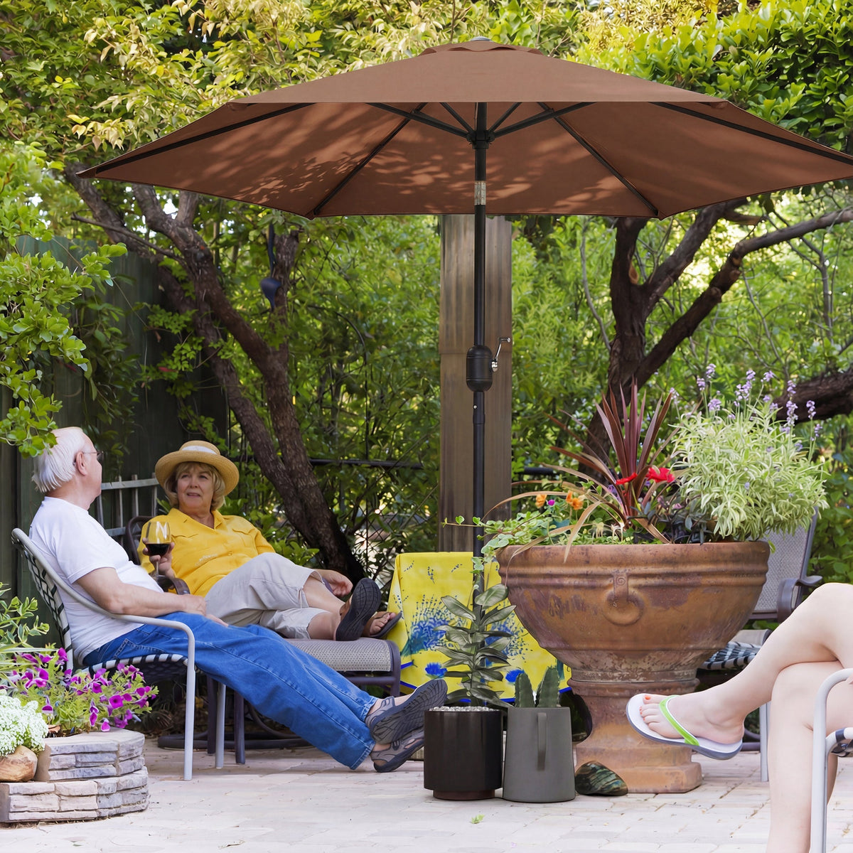 2.6 m Garden Parasol with Tilt, Crank, Vent & Aluminium Pole, Coffee — product view 3