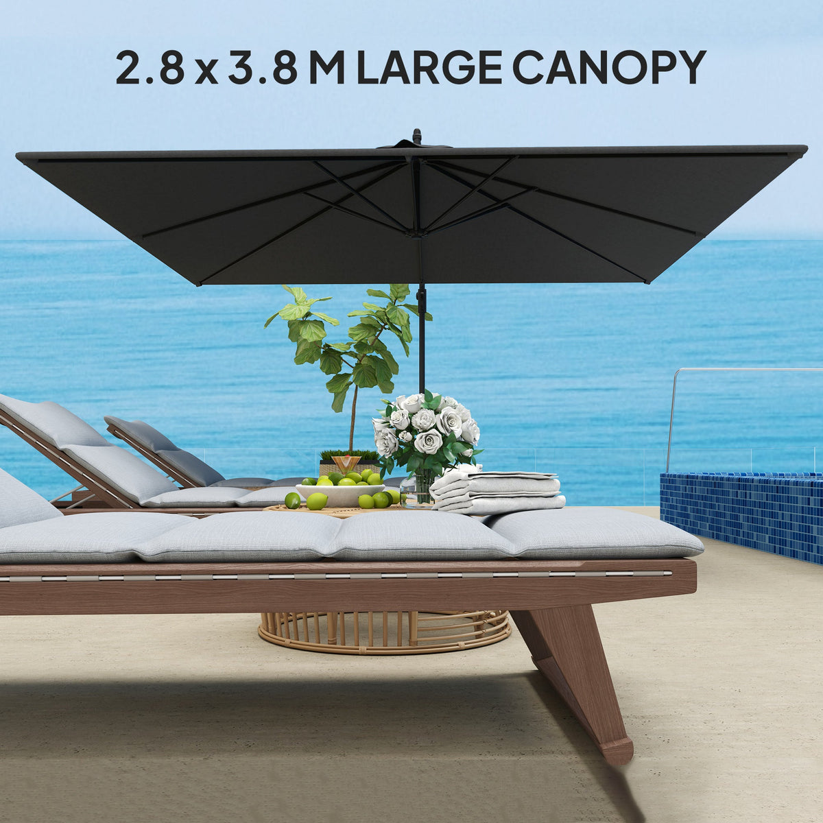 111" x 150.4" Cantilever Umbrella with 360° Rotation and Tilt, Grey — product view 7