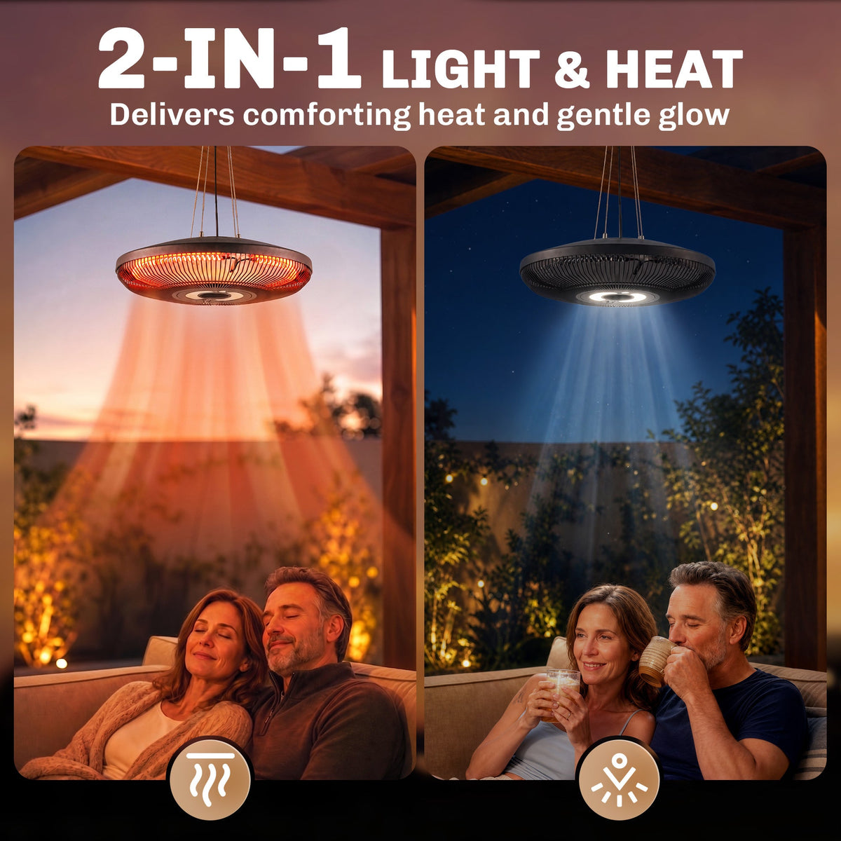 Hanging Patio Heater with LED Light, Touch & Remote, 1000/2000W IP65, Black — product view 6