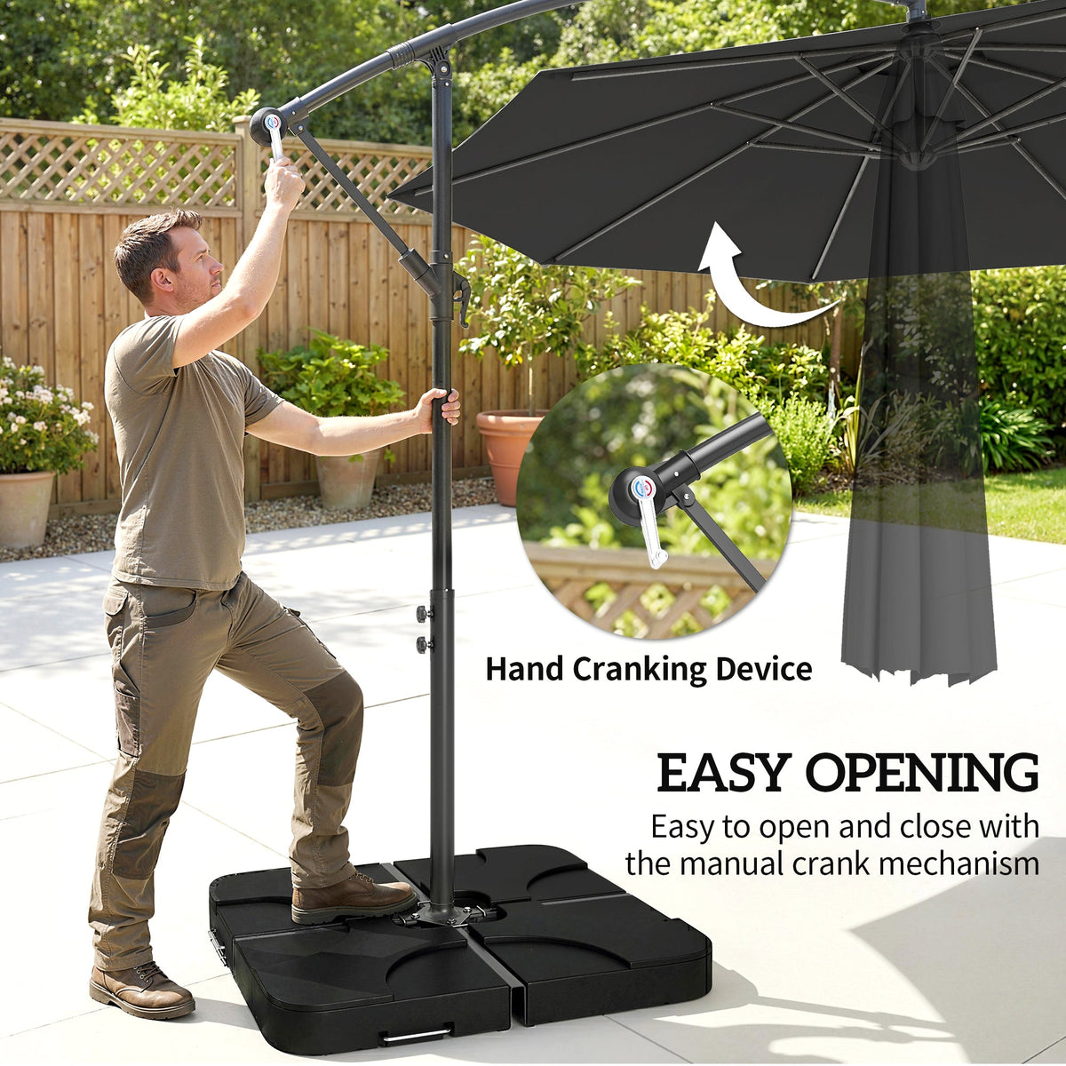 3 m Cantilever Parasol with Weights, Cover & Cross Base, Black — product view 6