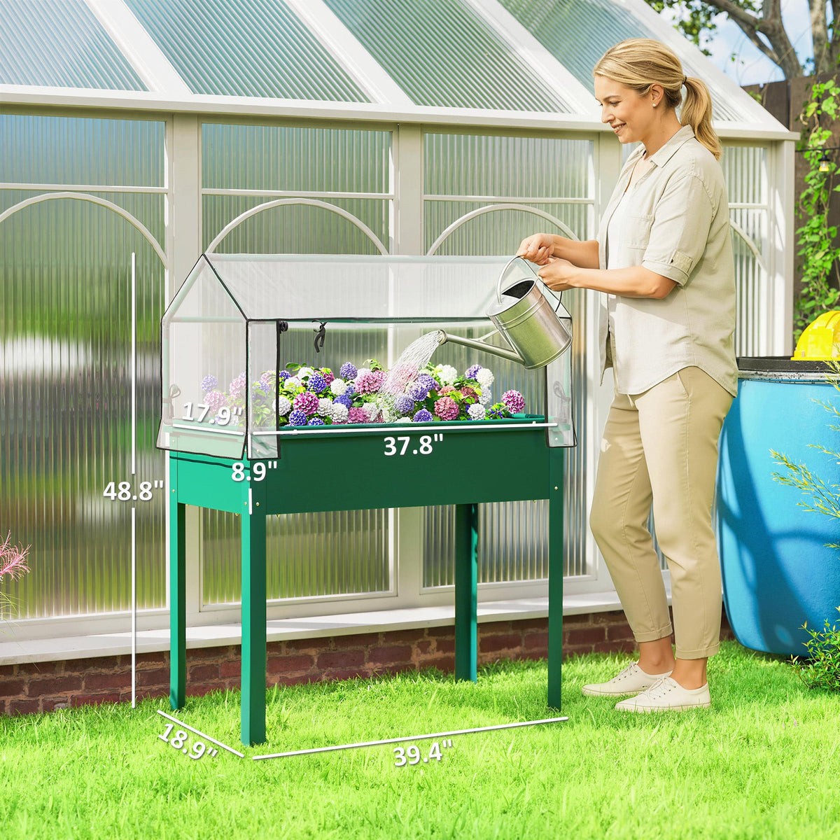 39.4" x 18.9" x 48.8" Raised Garden Bed with Cover, Green — product view 5