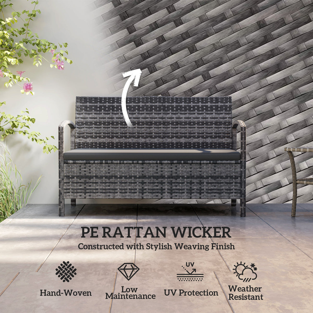33 Gallon Wicker Outdoor Storage Bench with Cushion, Grey — product view 7