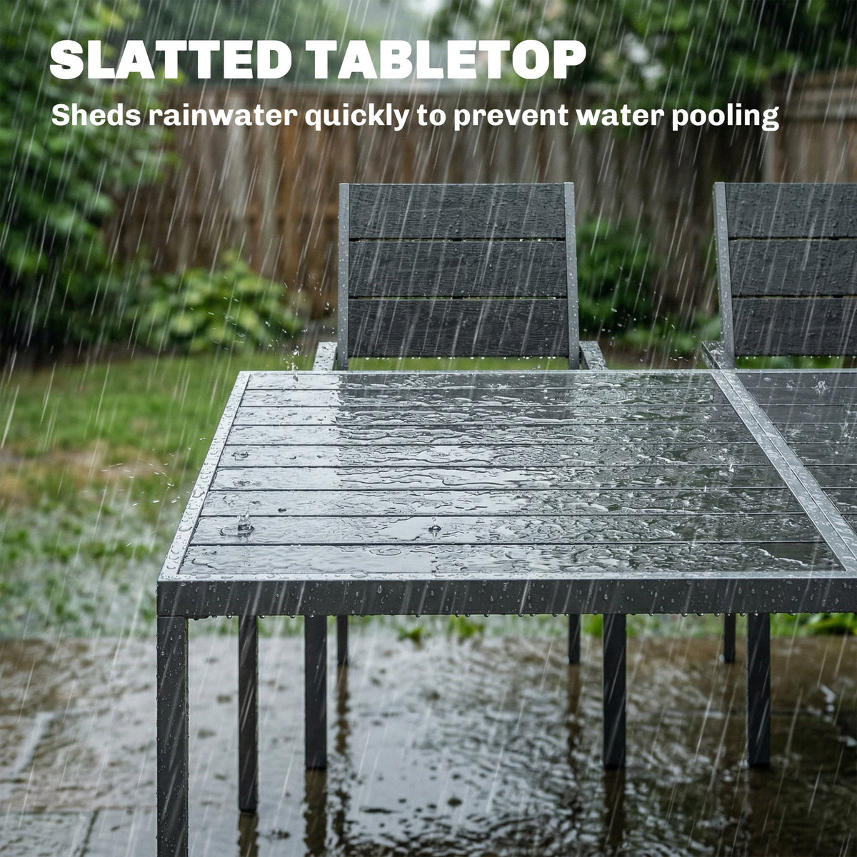 7-Piece Outdoor Dining Set with Slatted Tabletop and Metal Frame for 6, Black — product view 7