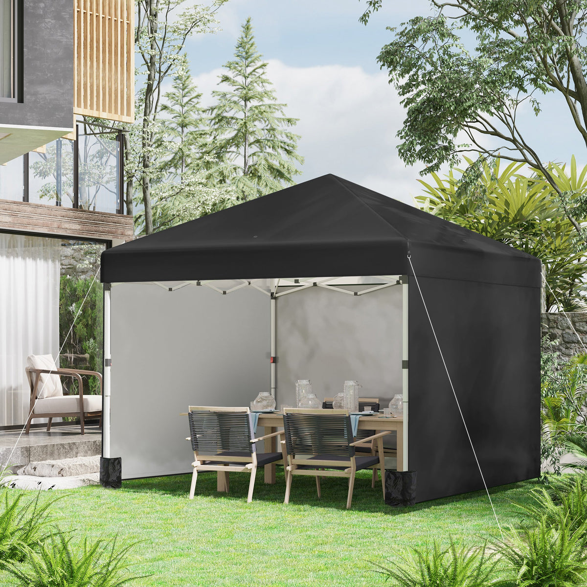 3 x 3m Pop Up Gazebo with 3 Sidewalls, Weight Bags & Wheeled Bag, Black — product view 3