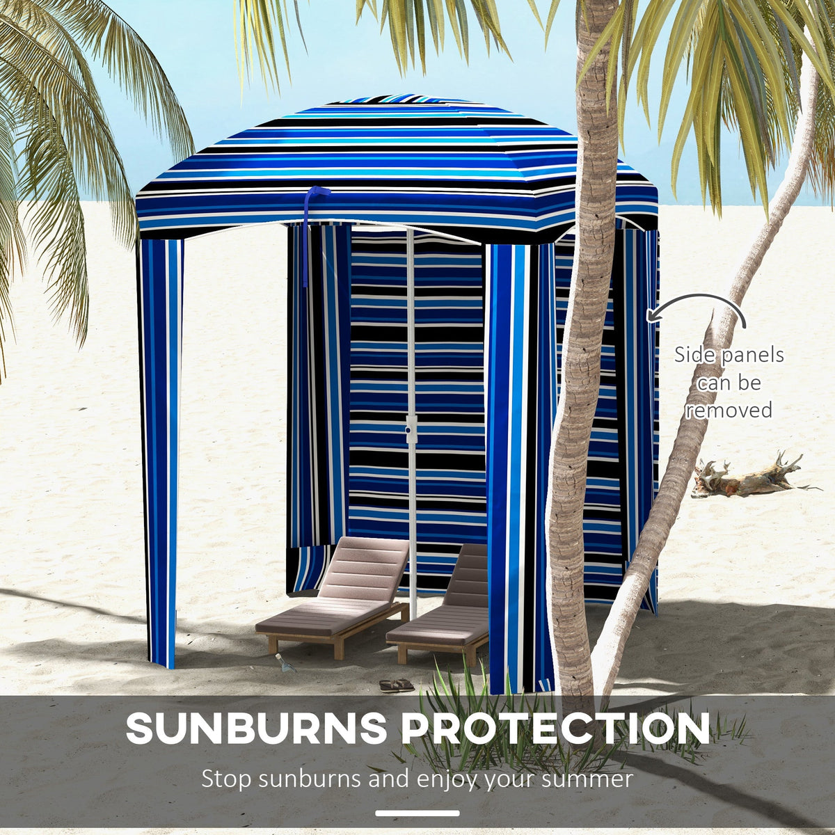 5.9' x 5.9' Portable Beach Cabana Umbrella, Blue Stripe — product view 6