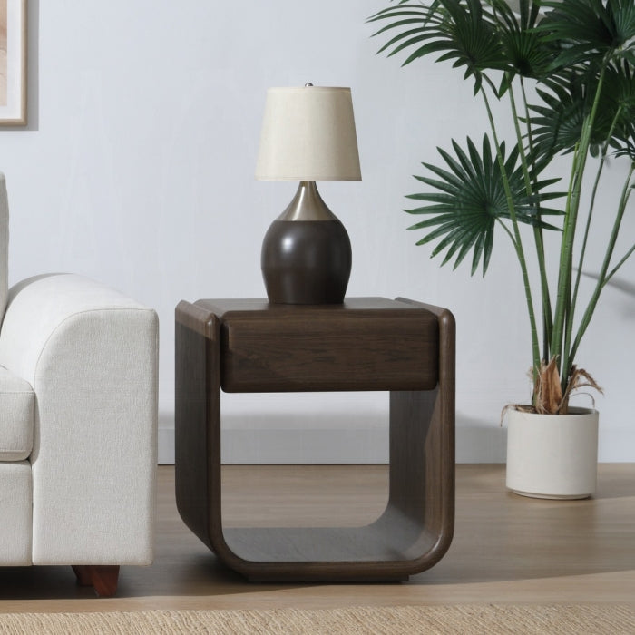 Lanza Dark Walnut Mid-Century Modern End Table with Drawer – LV05334 — product view 1