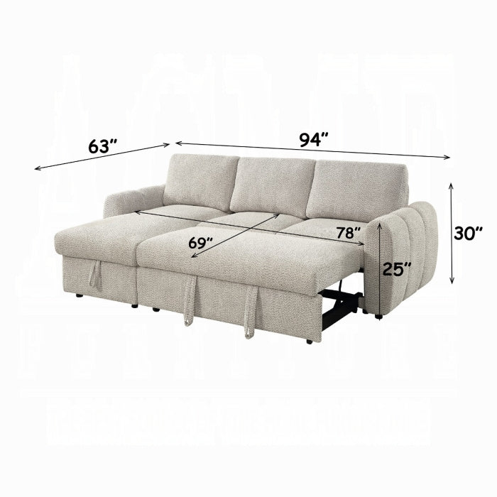 Acme Nuriel Beige Boucle Fabric 94" Sectional Sofa with Reversible Chaise Sleeper – LV07550 — product view 7