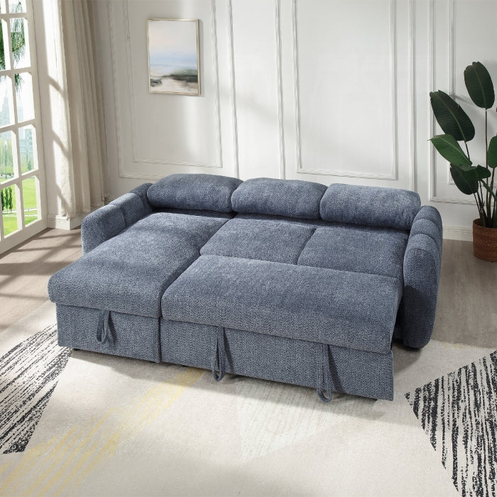 Acme Nuriel Blue Boucle Fabric 94" Sectional Sofa with Reversible Chaise Sleeper – LV07560 — product view 2
