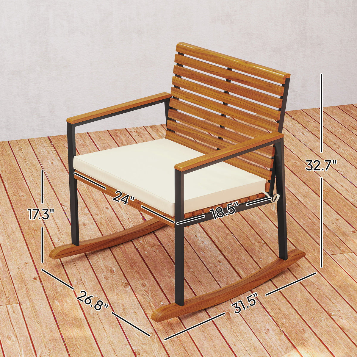 2-Piece Acacia Wood Rocking Chair Set with Cushions, Cream White — product view 5