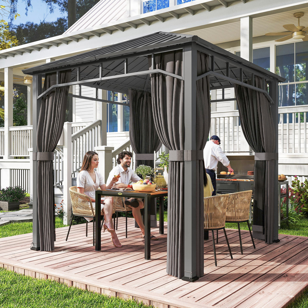 2.5 x 2.5 m Hardtop Gazebo with Galvanised Roof, Netting & Curtains, Dark Grey — product view 3