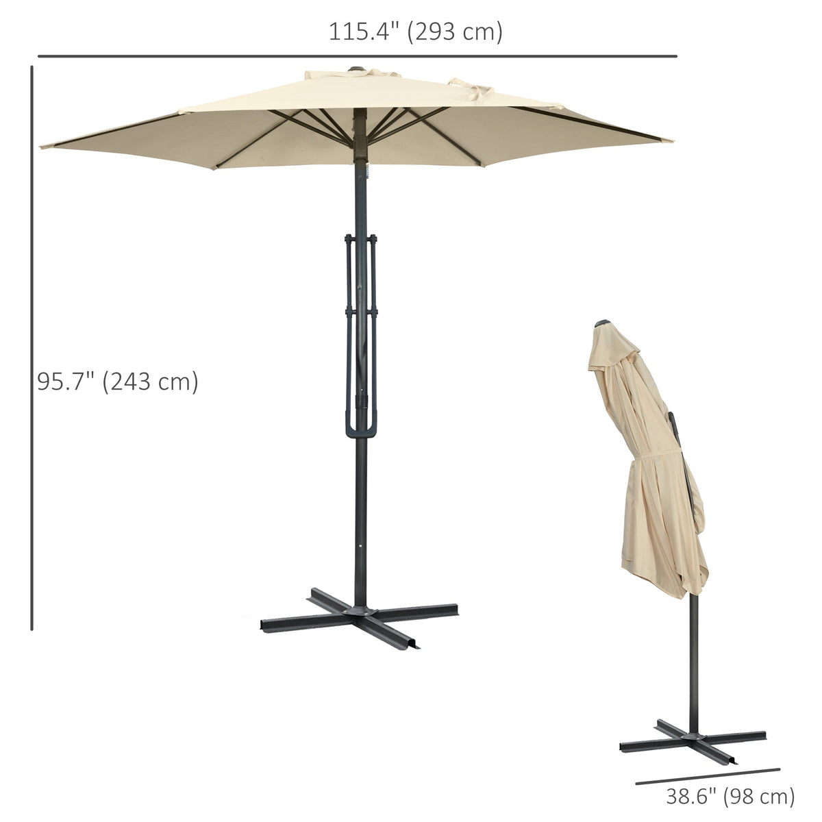 9.6ft Cantilever Patio Umbrella with Crank Handle and Cross Base, Cream White — product view 5