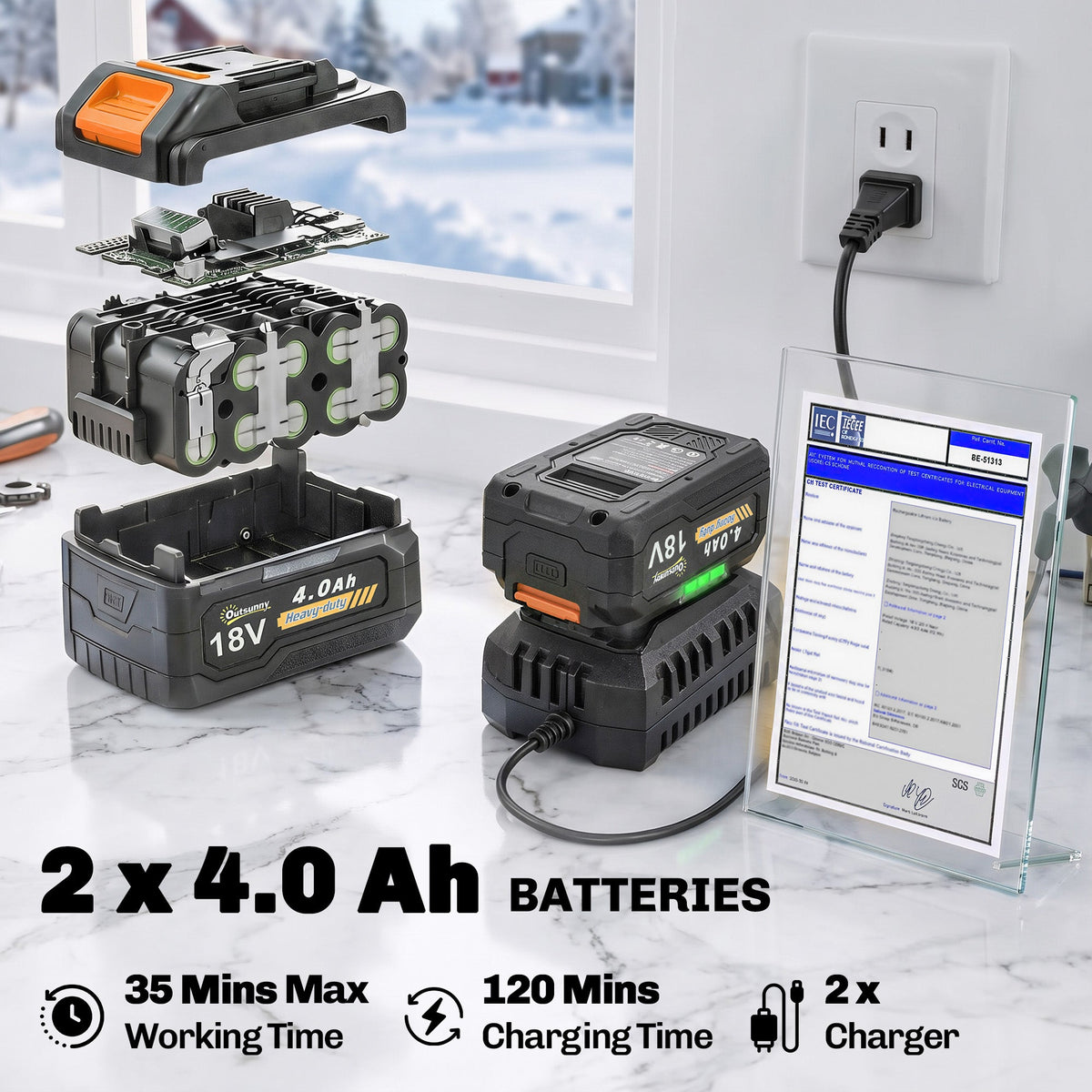 40V 18" Cordless Snow Blower, Brushless 1400W Motor, PU Auger, 2x4Ah Batteries — product view 7