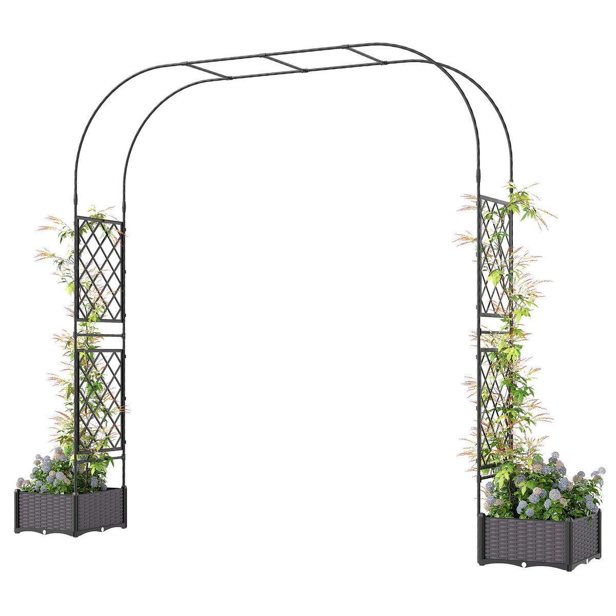7.2ft Garden Arch with 2 Planter Boxes for Climbing Plants, Black — product view 2