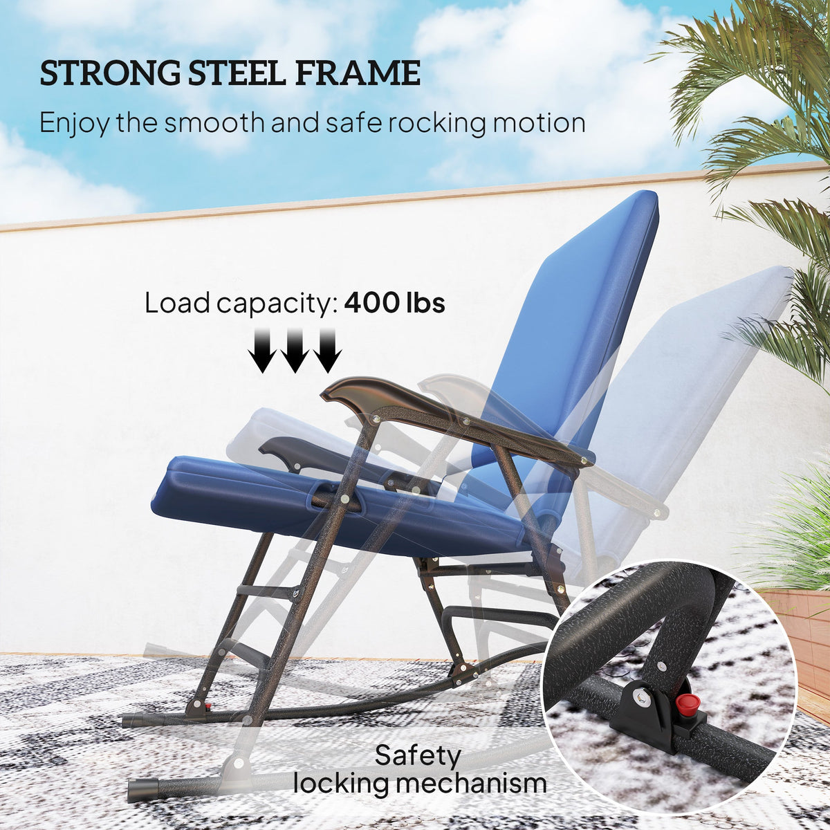 2-Piece Folding Outdoor Rocking Chairs, Dark Blue — product view 6