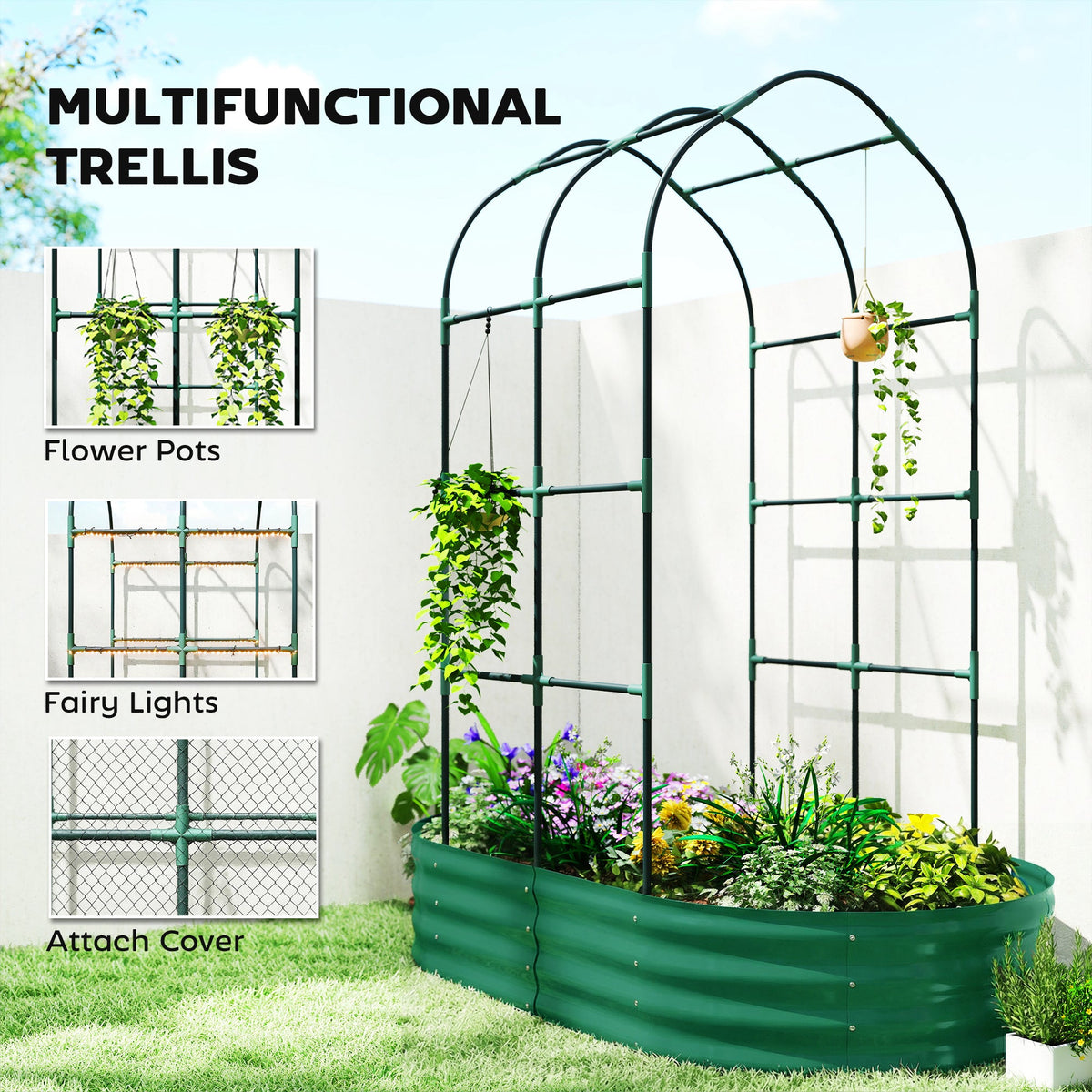 Galvanised Raised Garden Bed with Arched Trellis for Vegetables & Flowers — product view 7