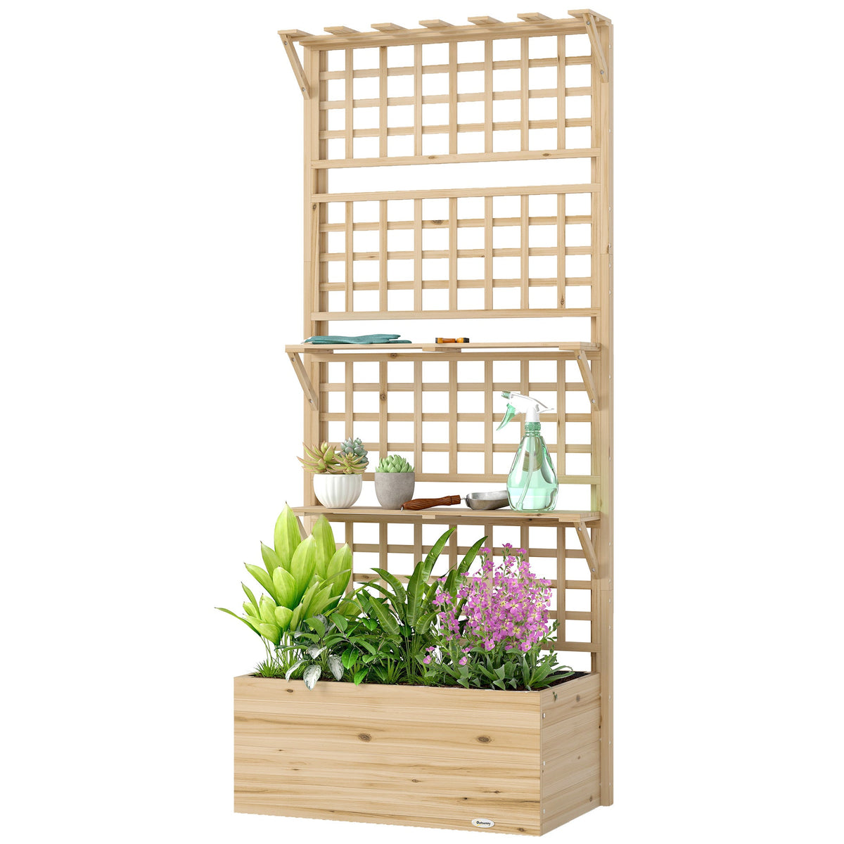 Raised Garden Bed with Trellis, Roof and 2 Shelves, Natural — product view 2