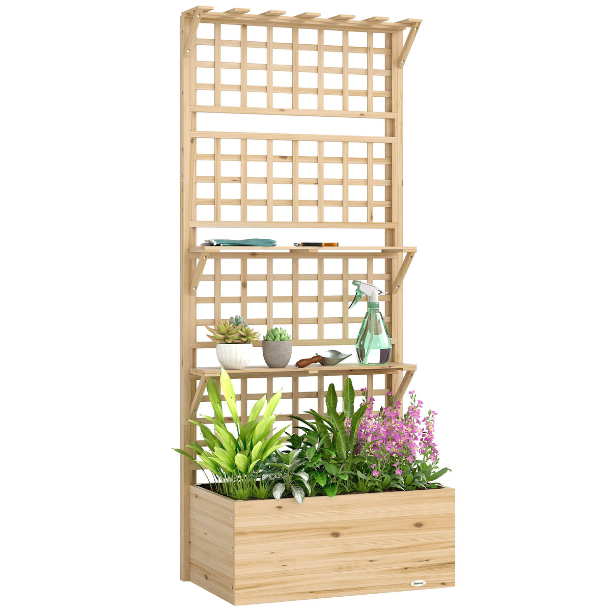 Raised Garden Bed with Trellis, Roof and 2 Shelves, Natural — product view 1