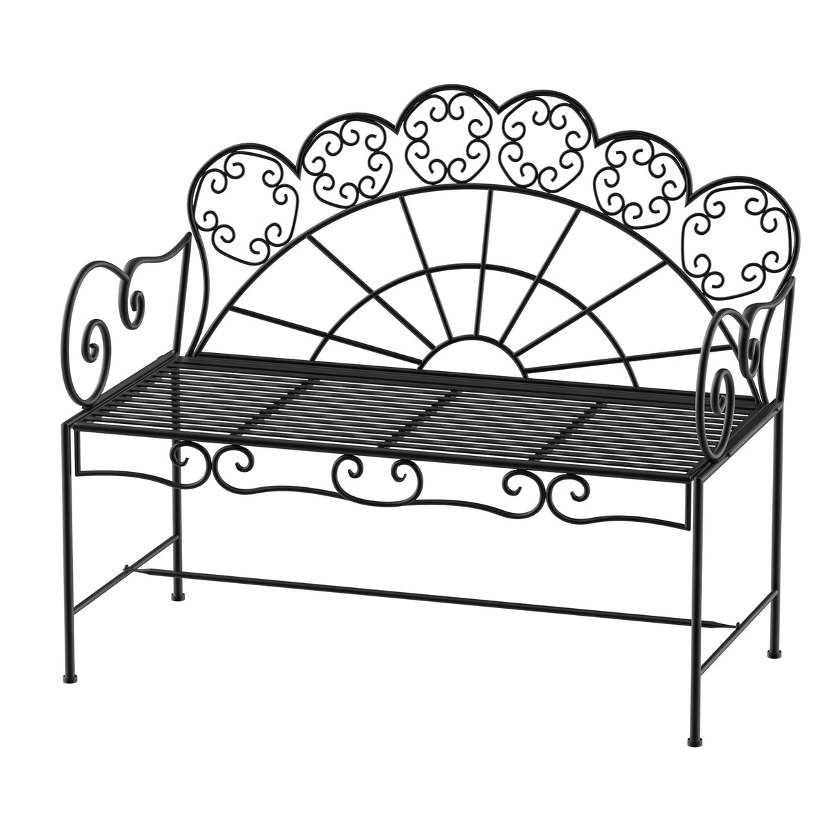 2 Seater Metal Garden Bench, 107 x 55.5 x 92 cm, Black — product view 1