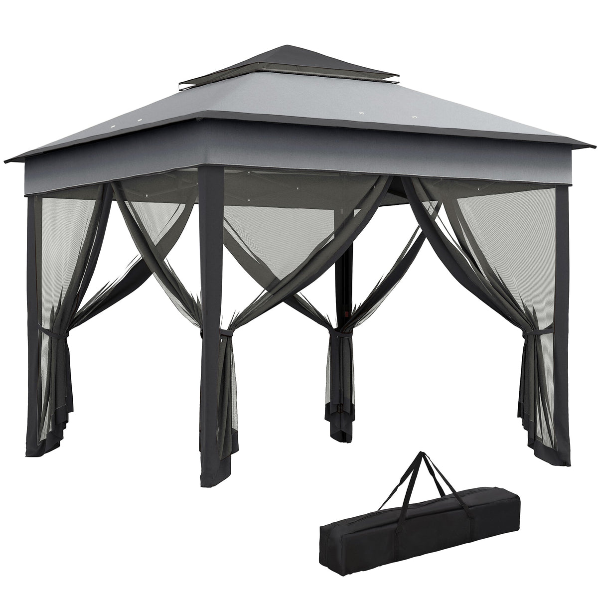 10.7 x 10.7ft Pop-Up Gazebo with Mesh Curtains & UV30 Roof, Dark Grey — product view 1
