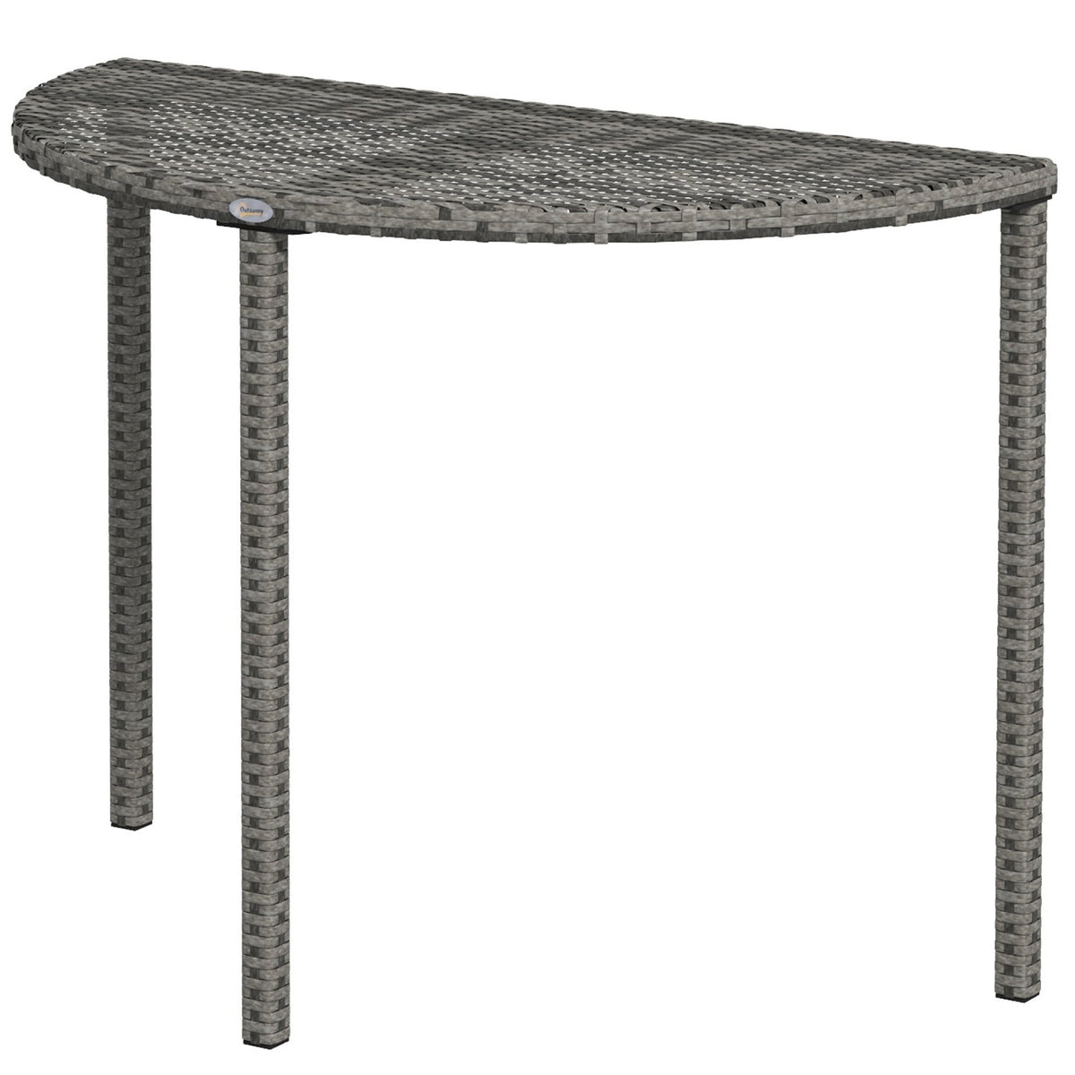 39.4" Half Round PE Rattan Side Table with Metal Frame, Grey — product view 2