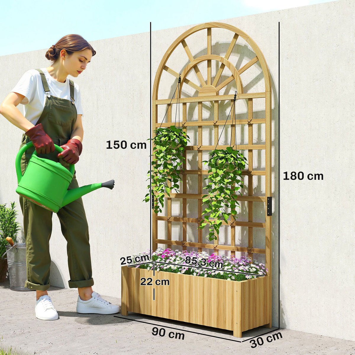 Wooden Raised Planter with Trellis, 90 x 30 x 180 cm — product view 5