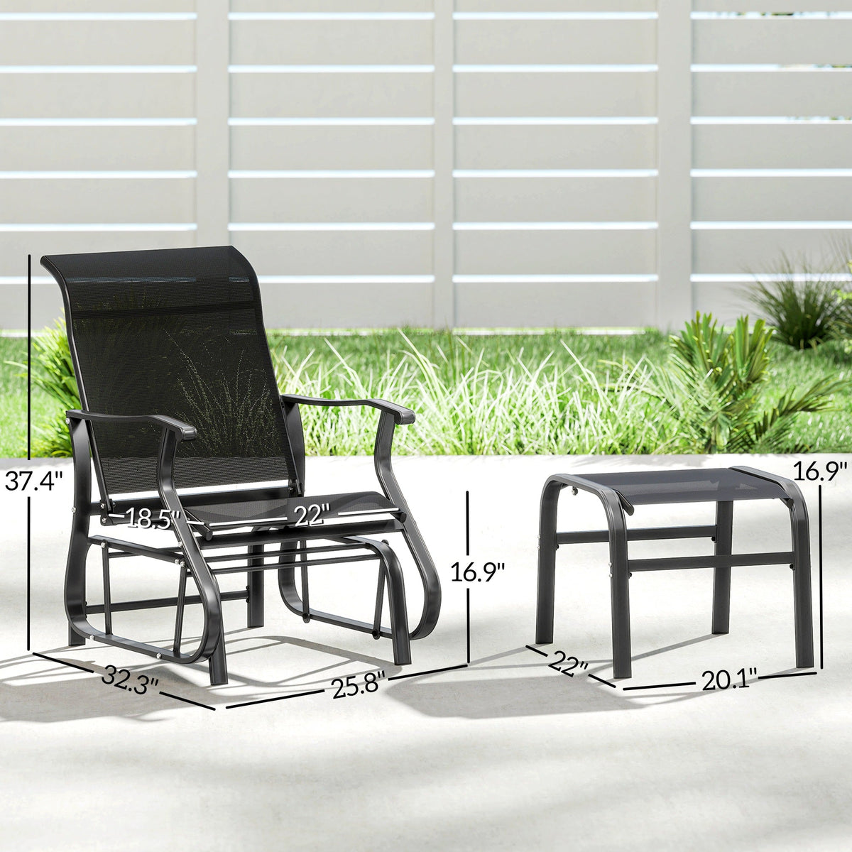 2-Piece Outdoor Glider Chair with Ottoman and All-Weather Breathable Mesh, Black — product view 5