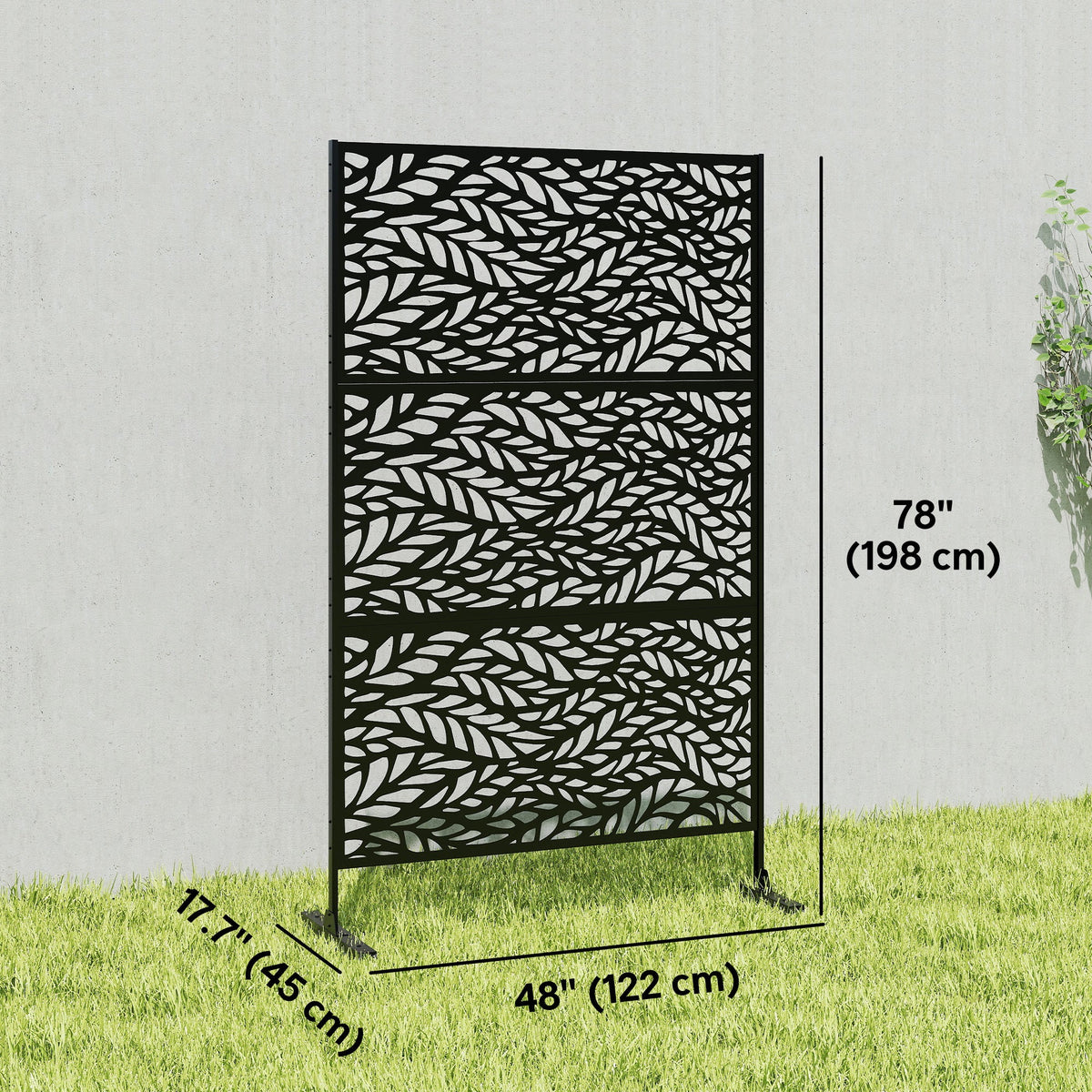 78" x 48" Metal Outdoor Privacy Screen, Willow Branch Design, Black — product view 5