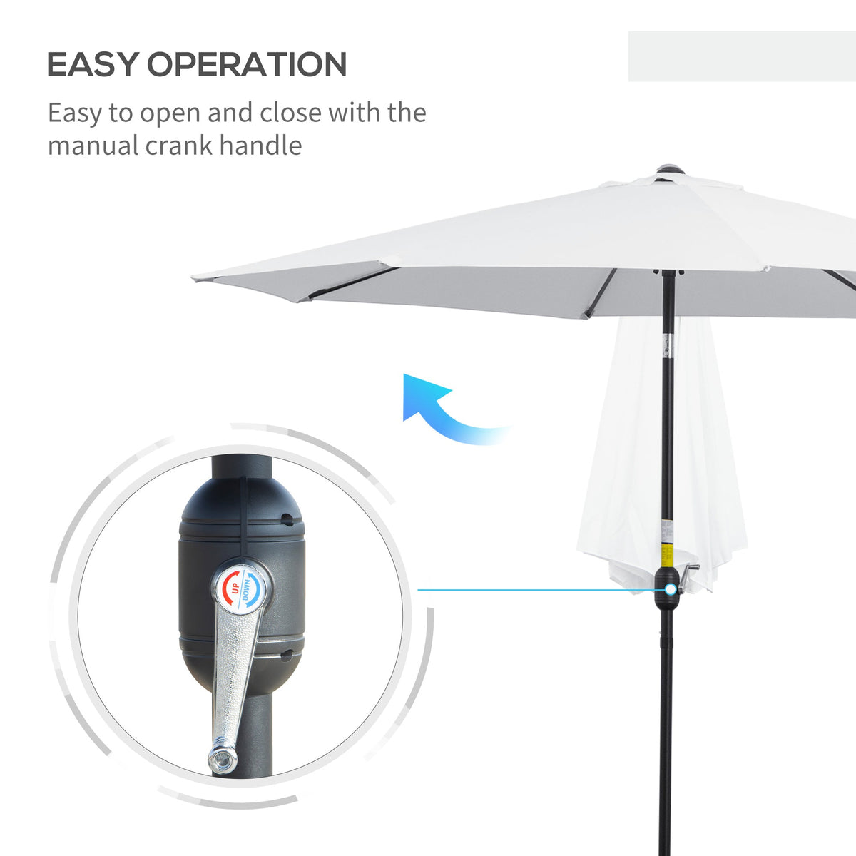 10' x 8' Round Market Umbrella with Crank and Tilt, White — product view 6