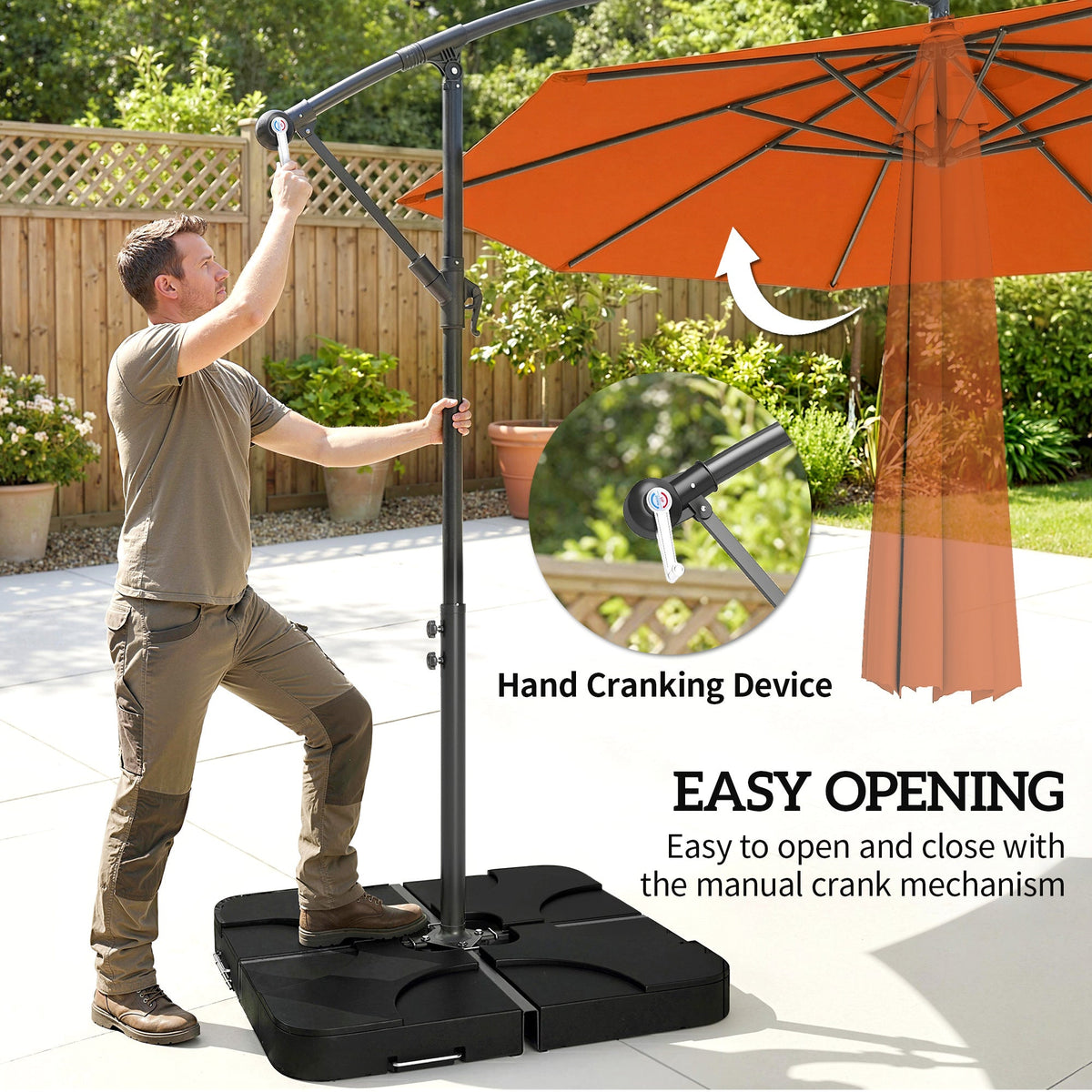 3 m Cantilever Parasol with Weights, Cover & Cross Base, Orange — product view 6