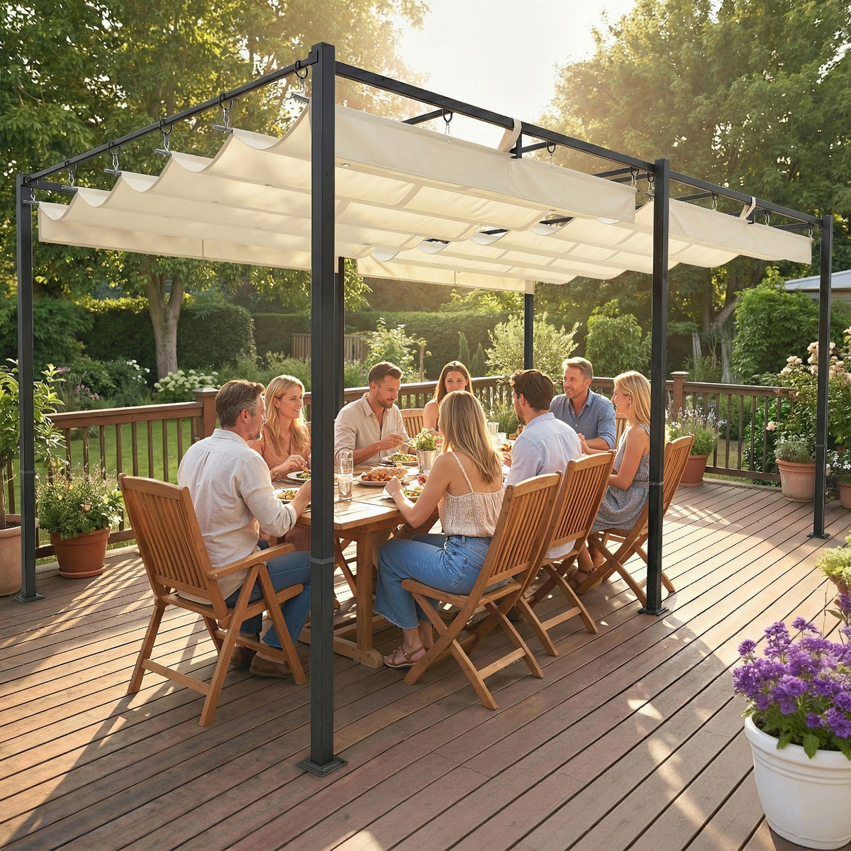19' x 10' Pergola with Retractable Canopy, Cream White — product view 4