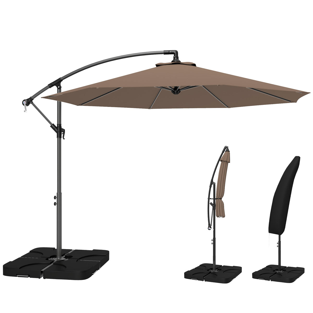 3 m Cantilever Parasol with Weights, Cover & Cross Base, Coffee — product view 2