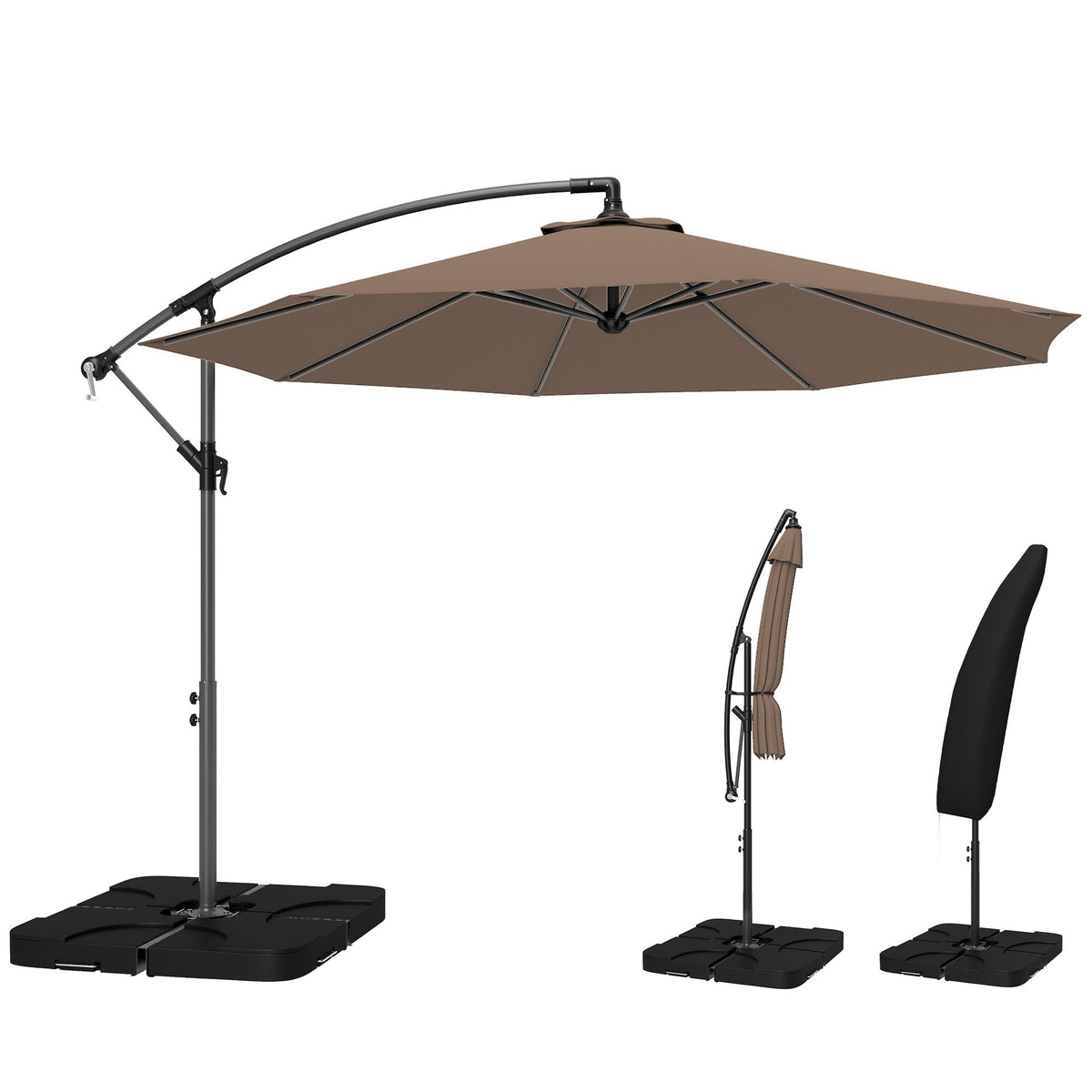 3 m Cantilever Parasol with Weights, Cover & Cross Base, Coffee — product view 1