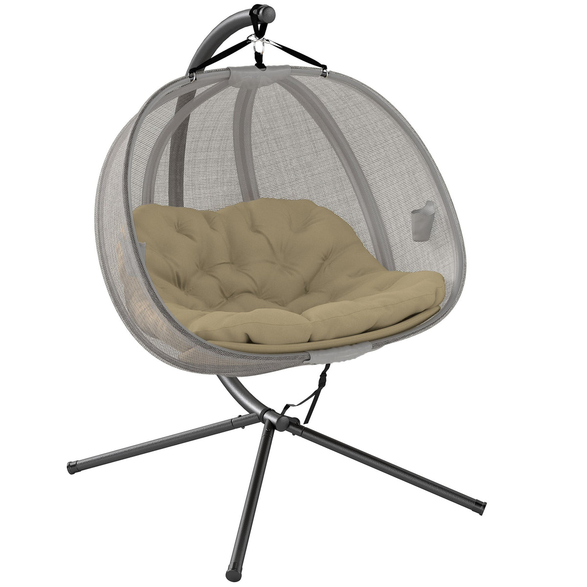 2-Person Double Egg Chair with Stand, 528 lbs Capacity, Cushioned Loveseat, Khaki — product view 1
