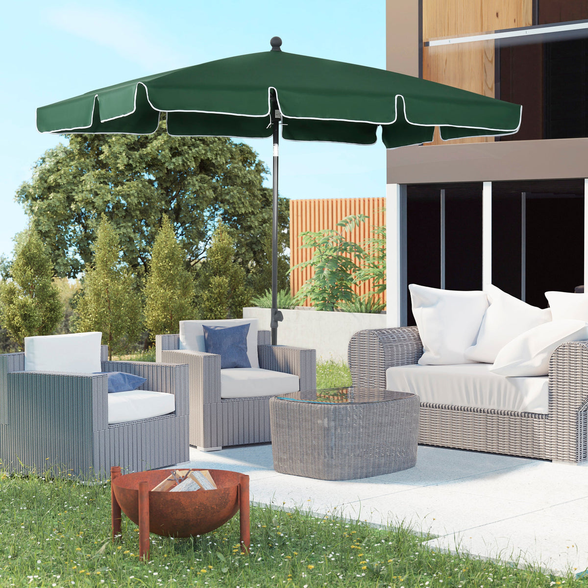 6.5 x 4ft Rectangle Patio Umbrella with Aluminum Pole and Tilt, Green — product view 3