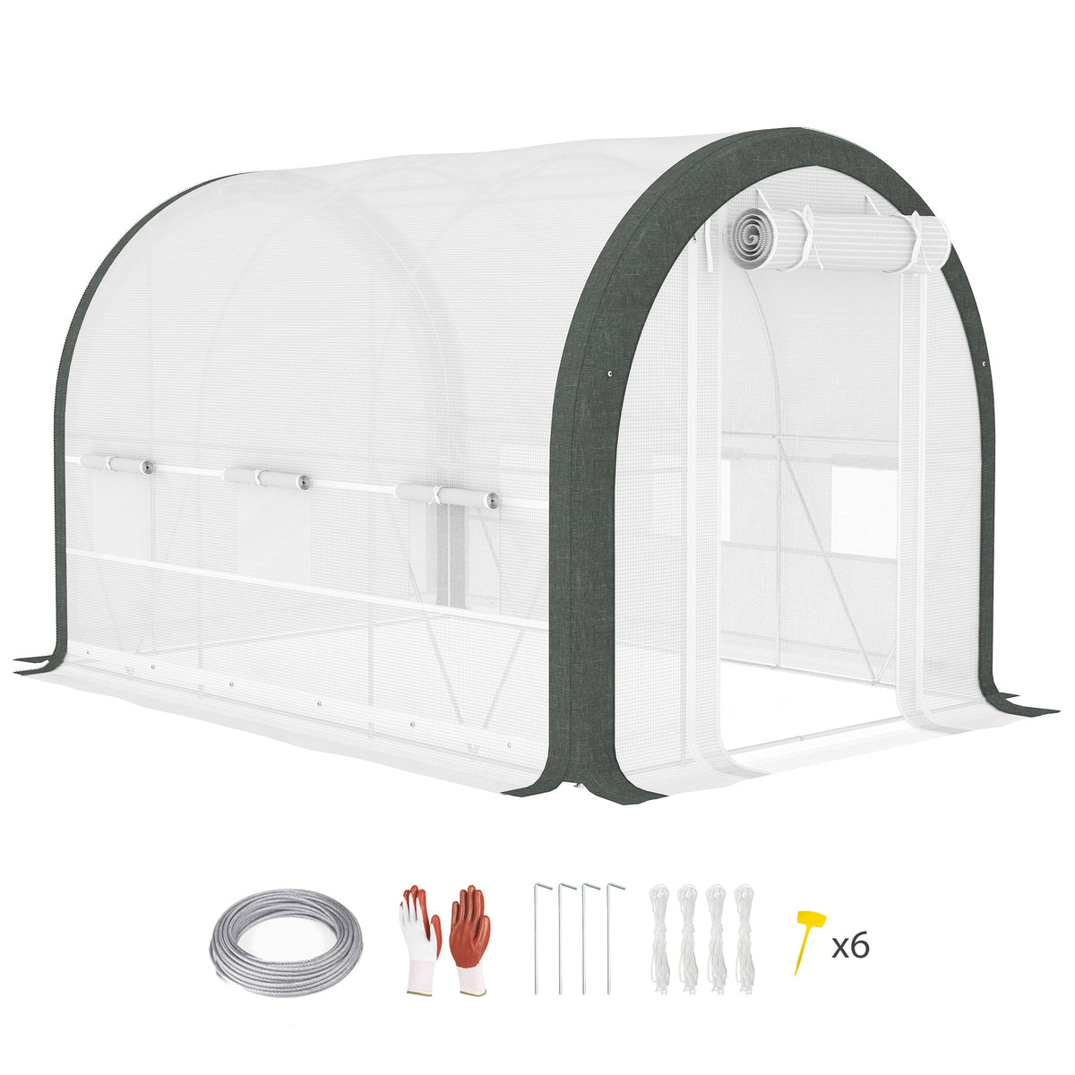 10' x 6.6' x 6.6' Walk-in Tunnel Greenhouse with 6 Windows, White — product view 1